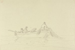 Boceto de pescadores en una barca de Capt. Thomas Hastings