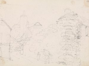 Boceto de casas de piedra en un pueblo de Capt. Thomas Hastings
