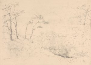 Bosquejo de árboles y colinas sobre Barton Farm House, Isla de Wight de Capt. Thomas Hastings