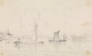 Boceto de dos veleros en el agua de Capt. Thomas Hastings