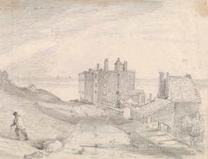 Boceto de un camino y edificios en el acantilado, Hastings de Capt. Thomas Hastings