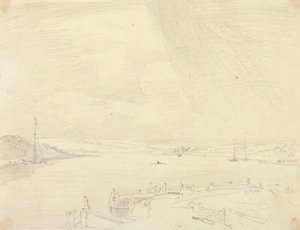 Boceto de un paisaje costero con muelle en primer plano, Isla de Wight de Capt. Thomas Hastings