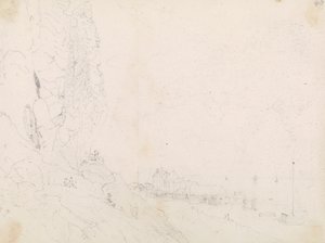 Boceto de un pueblo costero cerca de un acantilado de Capt. Thomas Hastings