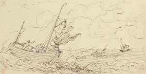 Boceto de un barco en un mar tormentoso de Capt. Thomas Hastings