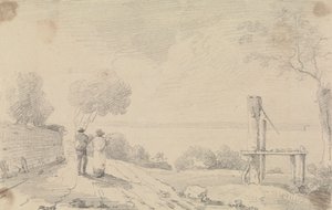 Croquis de un camino costero cerca de un andén