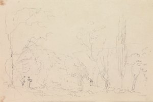Boceto de una cabaña con tejado de paja de Capt. Thomas Hastings