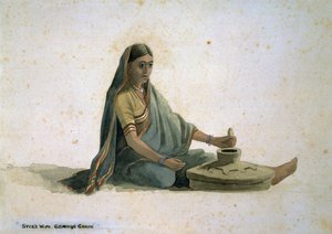 La esposa de Syce, moliendo grano, India de Captain Cornelius Francis James