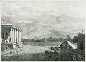 El paso de Seremoogy, o Streemoogy, montañas de Neelgherry, lámina 1 de Vista de los Neilgherries, o Montañas Azules de Coimbetoor, India del Sur por el Capitán McCurdy, publicado en 1830 de Captain E. A. after McCurdy