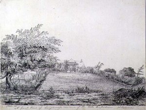 Vista frontal de la residencia Longwood de Napoleón I en la tarde, Santa Elena de Captain G. Rotton
