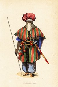 Guerrero tuareg noble de Agadez, Níger, con tagelmust (turbante y velo), taktkat (camisa) y akarbey (pantalones) de Captain George Francis (after) Lyon