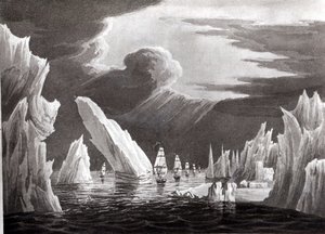 Paso a través del hielo, 16 de junio de 1818 grabado por D. Havell de Captain N. Rofs