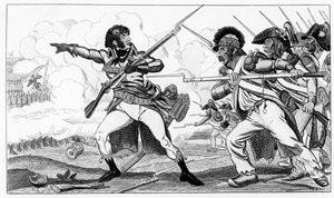 Los Voluntarios en Zuecos en la Batalla de Valmy, 20 de septiembre de 1792, ilustración de 