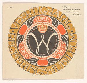 Emblema del 40 aniversario de gobierno de la reina Guillermina de los Países Bajos de Carel Adolph Lion Cachet
