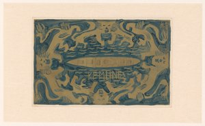 Diseño de la viñeta de la Royal Paket Shipping Company, K.P.M. Lines de Carel Adolph Lion Cachet
