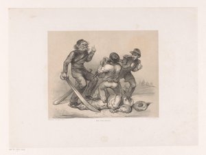 Tres hombres en batalla pisotean a Turk ¡Ayuda al turco! (título en el objeto) de Carel Christiaan Antony Last