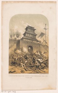 Tropas francesas y británicas asaltan el antiguo palacio de verano de Pekín Entrada de las tropas aliadas en Beijing a través de la puerta Tchâo-Yânt, 22 de octubre de 1860 (título sobre el objeto) de Carel Christiaan Antony Last