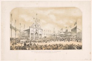 El rey Willem III coloca la primera piedra frente al monumento en memoria de la liberación de los franceses La colocación de la primera piedra en La Haya para el monumento en memoria de los holandeses sacudiendo el yugo francés (título sobre el objeto) de Carel Christiaan Antony Last