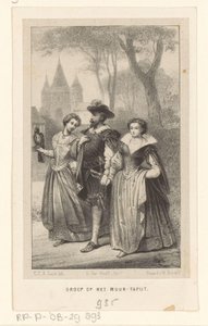 hombre, con, dos mujeres, en, el suyo, brazo Grupo en el tapiz de la pared (título sobre el objeto) de Carel Christiaan Antony Last