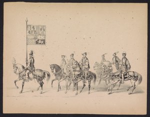 Mascarada de los estudiantes de Utrecht, 1846 (lámina 15) Representación de la procesión disfrazada, que representa la procesión de Felipe II, Príncipe de España, en Utrecht, el 3 de octubre de 1549, celebrada el 17 de junio de 1846, por S.S. Estudiantes d de Carel Christiaan Antony Last