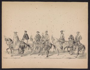 Mascarada de los estudiantes de Utrecht, 1846 (Lámina 16) Representación de la procesión disfrazada, que representa la procesión de Felipe II, Príncipe de España, en Utrecht, el 3 de octubre de 1549, celebrada el 17 de junio de 1846, por S.S. Estudiantes d de Carel Christiaan Antony Last