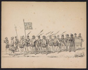 Mascarada de los estudiantes de Utrecht, 1846 (Lámina 22) Representación de la procesión disfrazada, que representa la procesión de Felipe II, Príncipe de España, en Utrecht, el 3 de octubre de 1549, celebrada el 17 de junio de 1846, por S.S. Estudiantes d