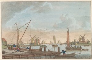 El Zaan en Wormerveer, hacia 1790 Wormerveer van de Poelsluis / Wormerveer aupres du Saan (título sobre el objeto)