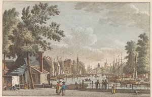 Leuvehaven en Róterdam, hacia 1790 Leuvehaven en Rotterdam / Le Canal dit Leuvenhaven a Rotterdam (título sobre el objeto) de Carel Frederik Bendorp (I)