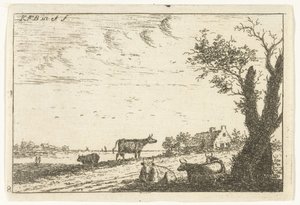 paisaje de río con vacas Paisajes (título de la serie) de Carel Frederik Bendorp (I)