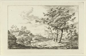 Cazadores con un perro en un sendero Paisajes (a-f) (título de la serie) de Carel Lodewijk Hansen