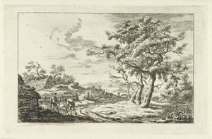 Cazadores con un perro en un sendero Paisajes (a-f) (título de la serie) de Carel Lodewijk Hansen