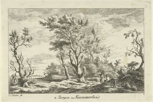 Viajeros en un paisaje En Bergen en Kennemerland (título sobre objeto) Paisajes (A-F) (título de la serie)