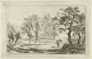 Paisaje fluvial con un recolector de madera. de Carel Lodewijk Hansen
