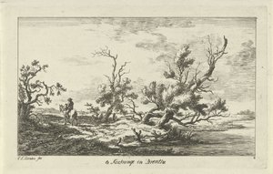 Jinete en un paisaje Te Kockange en Drenthe (título sobre objeto) Paisajes (A-F) (título de la serie)