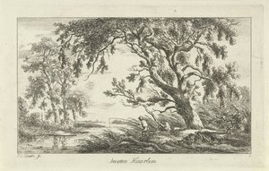 Pescador en un paisaje de río Buyten Haarlem (título sobre el objeto) Paisajes (a-f) (título de la serie) de Carel Lodewijk Hansen