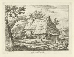 Mujer con niño en una granja Te Eext en Drenthe (título sobre el objeto) Paisajes (1-6) (título de la serie) de Carel Lodewijk Hansen