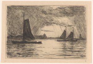 Vista del Maas cerca de Dordrecht en la noche de Carel Nicolaas Storm van 
