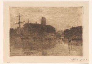 Vista del Nieuwe Haven en Dordrecht por la noche de Carel Nicolaas Storm van 