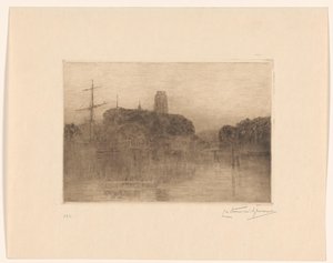Vista del Nieuwe Haven en Dordrecht al atardecer de Carel Nicolaas Storm van 