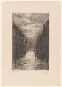 Canal en Dordrecht por la noche Dordrecht. Canal, effet de soir (título original) de Carel Nicolaas Storm van 