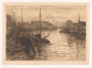 Riedijkshaven en Dordrecht por la noche Dordrecht, Riedijkshaven, le soir (título original) de Carel Nicolaas Storm van 