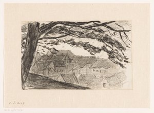 Vista de la ciudad de Kleve con un árbol en primer plano de Carel Nicolaas Storm van 