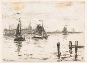 Barcos de pesca en el Maas frente a Dordrecht de Carel Nicolaas Storm van 