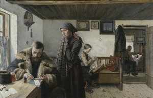 Visite a domicile du docteur - Visita a domicilio del médico, de Aspelin, Karl (1857-1932). Óleo sobre lienzo. Dimensiones : 137,5x212 cm. Nationalmuseum Stockholm de Carl Aspelin
