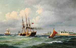 Danés: Paisaje marino frente a Kronborg con numerosos barcos y un barco piloto Paisaje marino frente a Kronborg con numerosos barcos y un barco piloto de Carl Bille