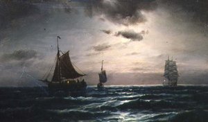 Embarcaciones en Aguas Iluminadas por la Luna de Carl Bille