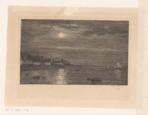 Pueblo junto al agua, a la luz de la luna de Carl Bloch