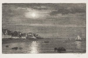 Paisaje costero en Hellebæk. Luz de luna de Carl Bloch