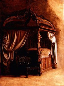 La cama real del rey Christian IV de Dinamarca (1577-1648) de Carl Bloch