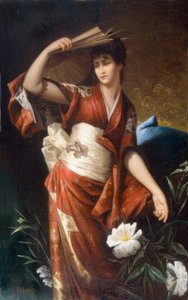 Retrato de una dama con traje japonés de Carl Buchner