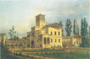 Vista del edificio de los faisanes cerca de Schloss Charlottenhof de Carl Daniel Freydanck